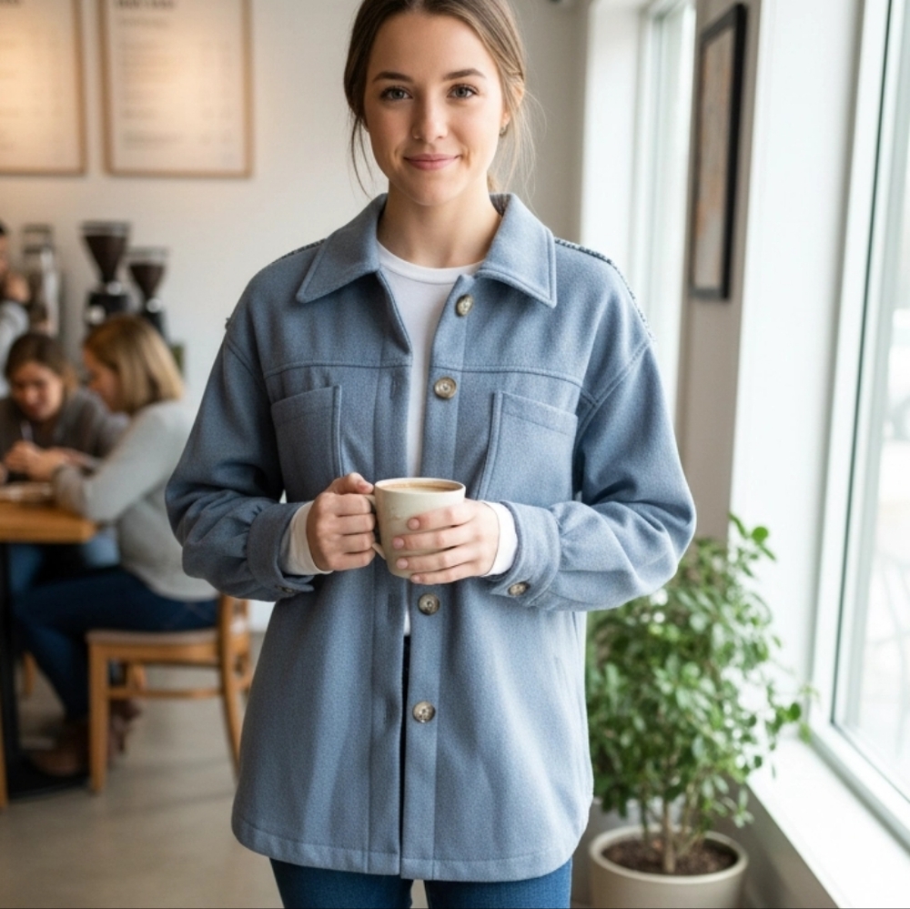 Elegant Women's Light Blue Utility Jacket